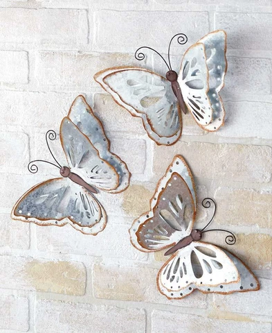 SET OF 3 METAL BUTTERFLY WALL ART ACCENTS HOME DECOR READY TO HANG Cover