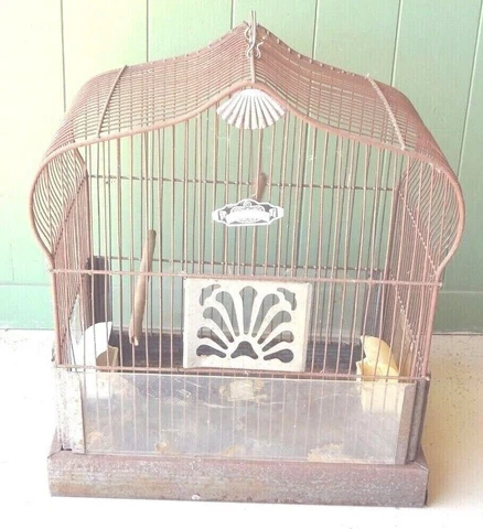 Vintage Crown Victorian Bird Cage w/ Seed Guards & Seed Water Cups. Surface Rust Cover