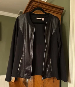 Chico's Black Faux Leather Full Zip Jacket Size 2 EUC - Picture 1 of 7
