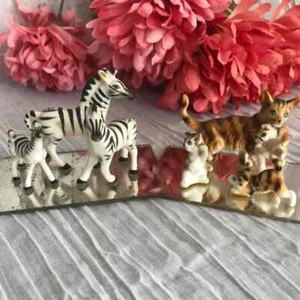 Vintage 1980s Bone China 2 sets of animal families- zebras and mother cats - Picture 1 of 12