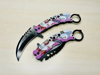 Faca Karambit dobrável lâmina aberta assistida por mola tática cadela média rosa 8,75 pol. - Imagem 1 de 4