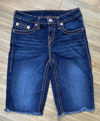 NIÑAS TRUE RELIGION AZUL OSCURO DESHILACHADO FONDO JEAN SHORTS TALLA 14 Foto 1 de 4