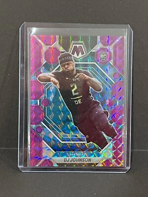 DJ Johnson 2023 Panini Mosaic PURPLE PRIZM ROOKIE RC #/49 Carolina Panthers - Image 1 of 2