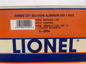 LIONEL ~ O GA ~ KANSAS CITY SOUTHERN- 4 ALUMINUM PASSENGER CARS ~ #6-19194 ~ NEW - Picture 1 of 3