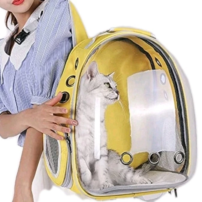 Mochila transportadora amarela para cães e gatos bolha transparente cápsula espacial bolsa de viagem traseira - Imagem 1 de 4