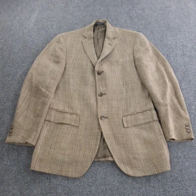 Polo Ralph Lauren Blazer Mens 38R Brown Houndstooth Linen Made in Italy 3 Button - Image 1 of 4