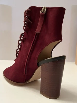 Botas de tornozelo femininas Zara botas sapatos com cadarço salto alto tamanho 6 camurça vermelha borgonha - Imagem 1 de 4