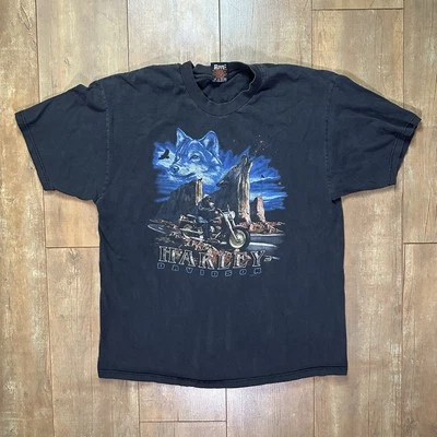 Vintage 1998 Harley Davidson Shirt Wolf Mountain Yellowstone XL Faded 90s - Image 1 of 4