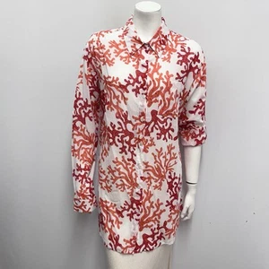 Kikisol Camicia Top Stampa Rami di Corallo Toni Bianco e Corallo Taglia XL - Foto 1 di 5