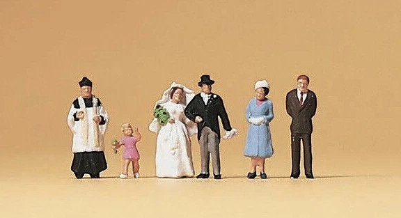  FIGURAS escala N Preiser festa de casamento católica com padre, noiva, noivo  - Imagem 1 de 1