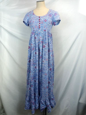 Vintage Handmade Maxi Dress Bandana Print Blue Red Cottagecore Prairie 70s - Image 1 of 4