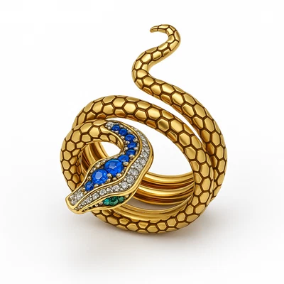 Gold Tone Snake Wrap Ring Blue and White CZ Accent Jewelry - Image 1 of 3