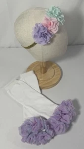 Baby Ruffle Lace Leg Warmer Leggings & Matching Hair Bow Headband Set Girls - Picture 1 of 12
