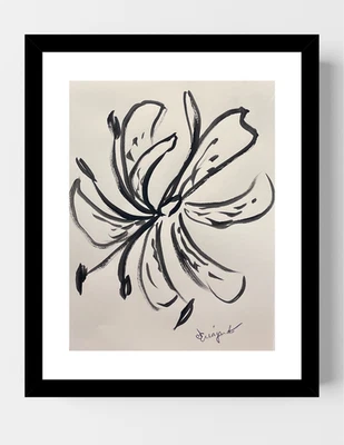 GUAJARDO Original Neo Expresionismo Tigre Lirio Floral 12X9 Papel Firmado Arte Foto 1 de 4