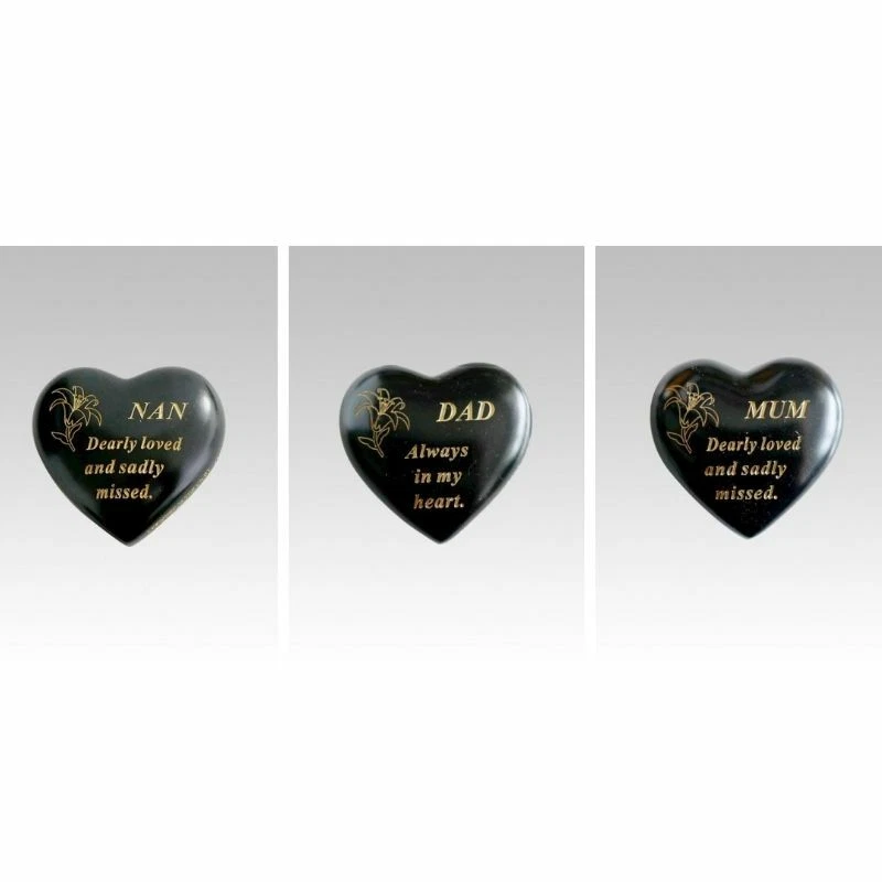 Black & Gold Lily Heart Stone - Name Choice - Funeral Grave Memorial Ornament - Image 1 of 1