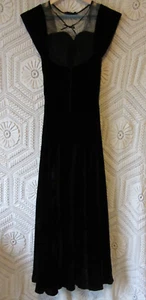 Vintage 1930s Black Silk Velvet Dress Sleeveless Open Back Gown Size S Lace - Picture 1 of 24