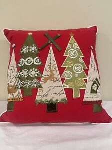 Domain Holiday Christmas Trees Red/Green Pillow Zipper Close Stitched Design