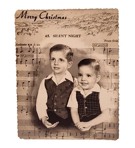 1950s Children Portrait Music Sheet Christmas Silent Night Photo Photograph Card - Picture 1 of 7