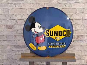 SUNOCO Enamel Sign ø 19.7" (50cm) Nice Retro Porcelain Vintage Garage Wall Decor - Picture 1 of 6