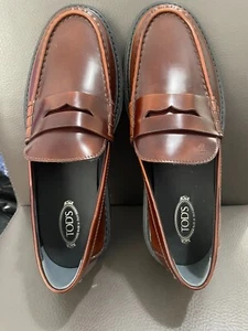 Tod's Leather Lug-Sole Penny Loafers Brown Size 40 Retail $725 - Picture 1 of 8