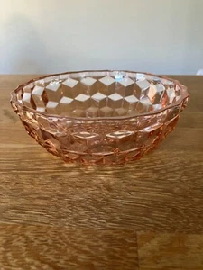 vtg Jeanette pink depression glass bowl, Cube pattern, 6.5 in - Picture 1 of 5