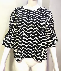 MARIMEKKO ""LYHENNE"" IMPRESIÓN GRÁFICA MANGA CAMPANA TOP NEGRO/BLANCO TALLA M - Imagen 1 de 9