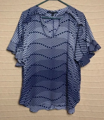 Camisa feminina Banana Republic grande azul geométrica fluida carreira escritório - Imagem 1 de 4