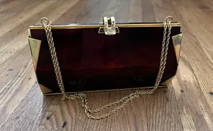 50er Jahre Lucite Geldbörse Schildpatt und Messing. wildlederfutter.kettenriemen - Bild 1 von 16