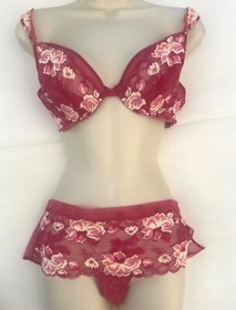 3 PC SET MALIZIA BY LA PERLA PINK CREAM LACE BRA, LACE BOY SHORTS & G STRING, 36