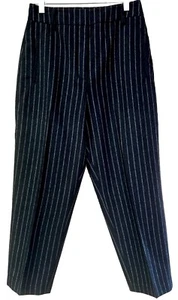 Aritzia Wilfred Flat Front Wool Blend Gray White Pinstripe Crop sz 8 - Picture 1 of 15