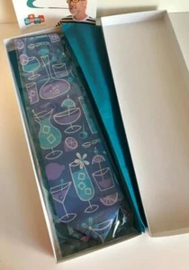 SHAG Josh Agle Blue Cocktails 100% Silk Wet Dyed Neck Tie New in Box - Picture 1 of 3