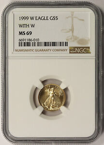 1999-W With W Unfinished Proof Die Gold Eagle $5 Tenth-Ounce 1/10 oz MS 69 NGC