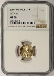 1999-W With W Unfinished Proof Die Gold Eagle $5 Tenth-Ounce 1/10 oz MS 69 NGC - Picture 1 of 4