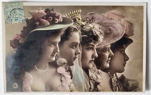 2 1904 HAND-COLORED RPPCs GERMAN ROYAL WEDDING BRIDESMAIDS HATS BRIDE CROWN - Picture 1 of 4