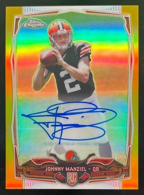 2014 Topps Chrome Johnny Manziel Rookie Auto Gold Refractor/10 Mini Browns Foto 1 de 2
