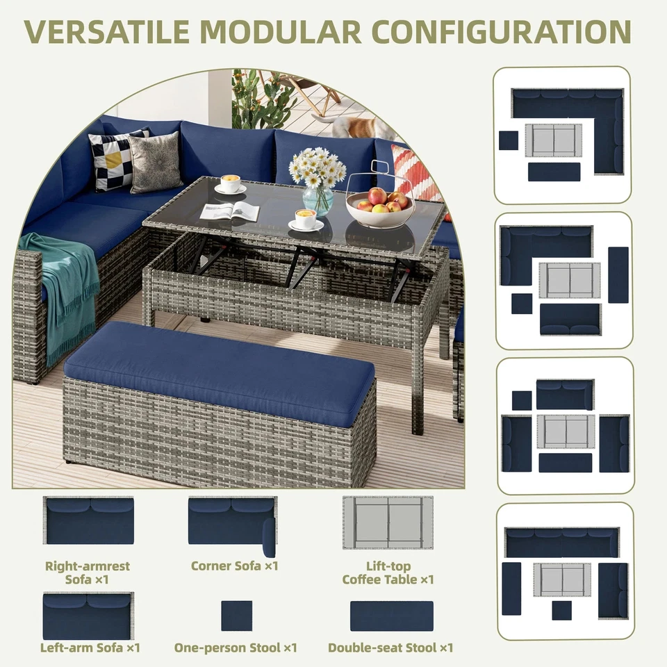 6 PCS Rattan Patio Sofa Set Outdoor All-Wheater Cushion covers - Image 1 of 1