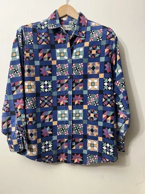 Camisa vintage LL Bean abotonada para mujer talla grande formas multicolores años 90’s Foto 1 de 4