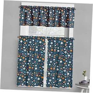 Sport Valance & Tier Curtain 3 55"W x 36"L (Pack of 3) Dark Blue Multicolor - Picture 1 of 8