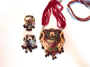 Traditional Indian Necklace and Earrings Set with Enamel Peacocks, 1990s - Bild 1 von 6
