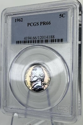 1962 Proof Jefferson Nickel 5C - PCGS PR66 - Beautifully Toned Blue & Yellow - Image 1 of 4