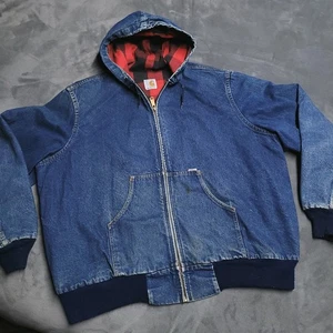 Vintage Carhartt Jacke 2XL Denim Kapuze Flanell gefüttert Buffalo Check Workwear - Bild 1 von 7
