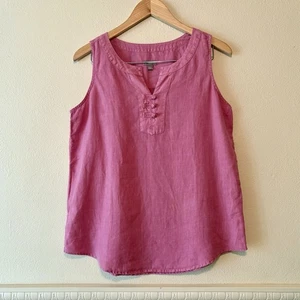 J. Jill Tank Top Women's S Pink 100% Linen Sleeveless Split V-Neck LagenLook - Picture 1 of 9