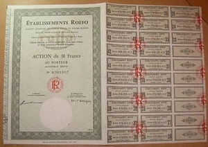 Action. Etablissements ROFFO - Action de 30 francs au porteur 1974 (2) - Picture 1 of 1