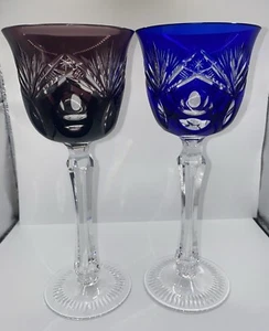 2 bicchieri da vino vintage JOSKA CRYSTAL BOHEMIAN blu cobalto e viola taglio a trasparente - Foto 1 di 12