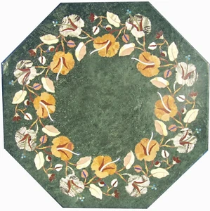 24 Zoll grüne Marmor Tischplatte Steine Intarsien Pietra Dura Handarbeit Wohn... - Bild 1 von 9