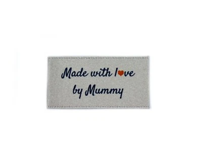 CAMBRIDGE PERSONALISED Made with love by Mummy Etiketten Etiketten - Silberband zum Einnähen - 25x40mm flach