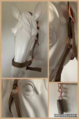 Headcollar and Lead Rope Set, Rose Gold & Sand, Pony FREE UK Postage - Image 1 of 4