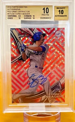 2016 Topps High Tek Red Orbit Diffractor Auto 3/5 **BGS 10** ~ Corey Seager RC - Image 1 of 3