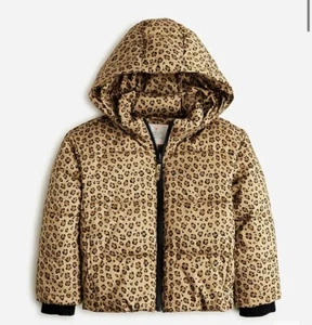 NWT J.Crew Crewcuts Girls Animal Print Primaloft Hooded Puffer Jacket Large - Picture 1 of 13