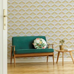 Fresco Retro Ogee Grey + Ochre Geometric S-Shaped Curve Pattern Wallpaper 107978 - Picture 1 of 4